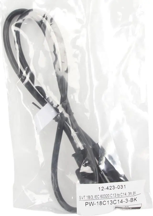 Alt view image 3 of 3 - Coboc PW-18C13C14-3-BK 3ft 18AWG Computer Power Cord Extension Cable w/ 3 Conductor PC/Monitor (IEC320C13 to IEC320 C14),Black