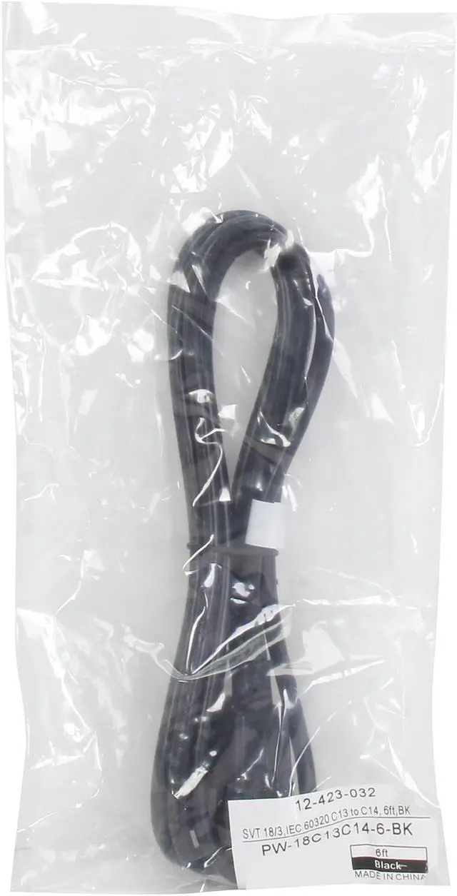 Alt view image 3 of 3 - Coboc PW-18C13C14-6-BK 6ft 18AWG Computer Power Cord Extension Cable w/ 3 Conductor PC/Monitor (IEC320C13 to IEC320 C14),Black