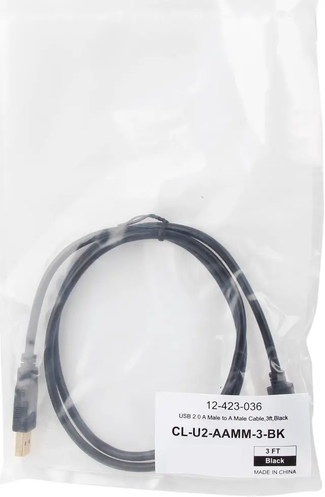 Alt view image 3 of 3 - Coboc CL-U2-AAMM-3-BK 3ft High Speed USB 2.0 A Male to A Male Cable,Gold Plated,Black