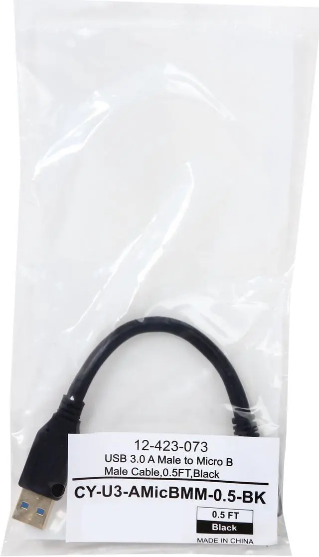Alt view image 3 of 3 - Coboc CY-U3-AMicBMM-0.5-BK 0.5ft/6inch Supperspeed 5Gbps USB 3.0 A Male to Micro B Male cable,Gold Plated,Black,M-M