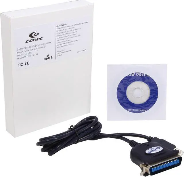 Alt view image 3 of 3 - Coboc Model EA-USB-1284-BL 4.9 ft. Black USB to IEEE 1284(Bi-Directional) 36 Pin CN36M Printer(parallel) Adapter Converter Cable Female to Male