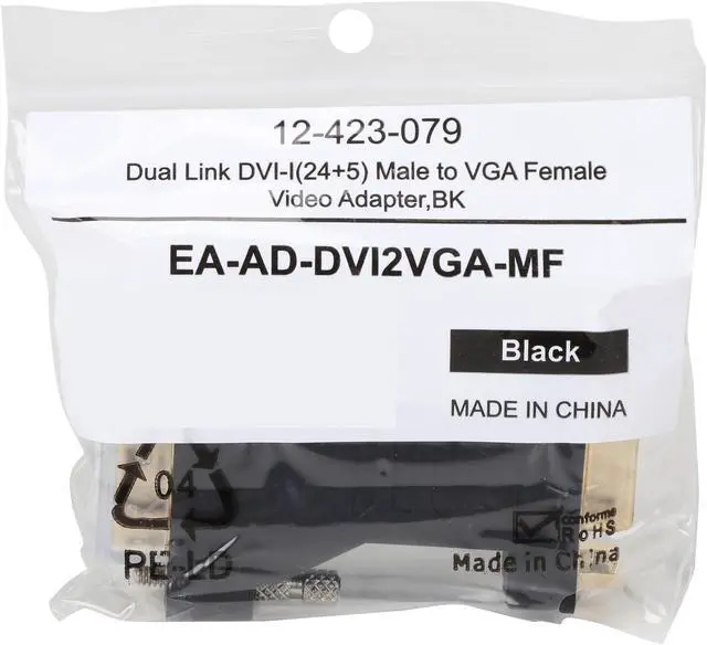 Alt view image 6 of 6 - Coboc EA-AD-DVI2VGA-MF Black Color Dual Link DVI-I(24+5) Male to VGA Female Analog Video Adapter,Gold Plated,M-F