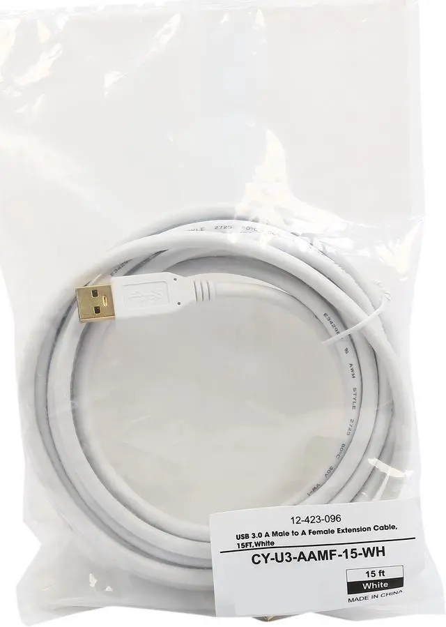 Alt view image 3 of 3 - Coboc CY-U3-AAMF-15-WH White SuperSpeed 5Gbps USB 3.0 A Male to A Female Extension Cable,Gold Plated,White