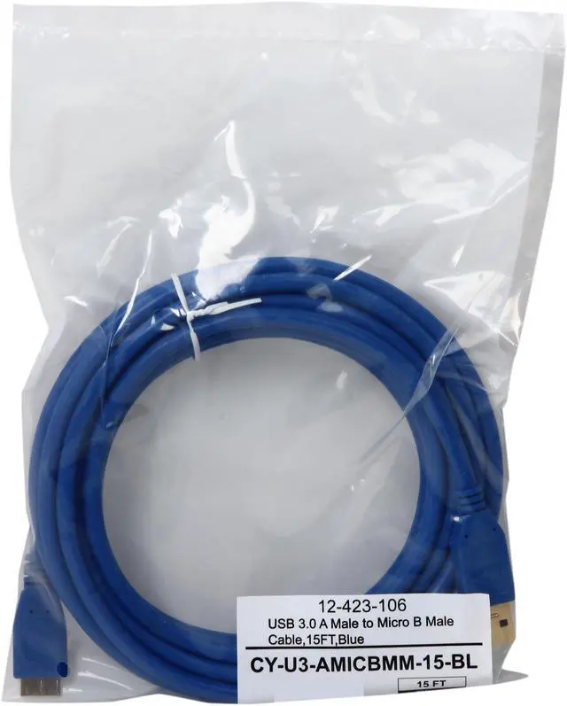 Alt view image 3 of 3 - Coboc CY-U3-AMicBMM-15-BL Blue SuperSpeed 5Gbps USB 3.0 A Male to Micro B Male Cable,Gold Plated,Blue