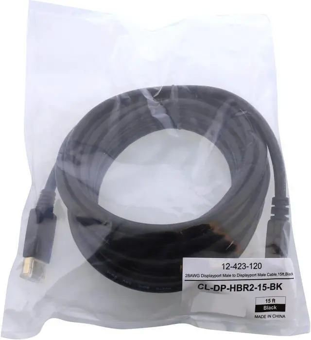 Alt view image 3 of 3 - Coboc CL-DP-HBR2-15-BK 15ft 28AWG Displayport1.2 High Bit-Rate 2 DisplayPort Male to Male Cable with latching,Gold Plated,Black - 4K x 2K Ready - Eyefinity Support