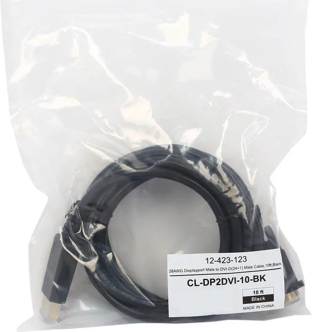 Alt view image 3 of 3 - Coboc CL-DP2DVI-10-BK 10 ft. 28AWG DisplayPort Male to DVI-D(24+1) Male Passive Adapter Converter Cable, Gold Plated, Black -DP to DVI - 1920 x 1200 Resolution