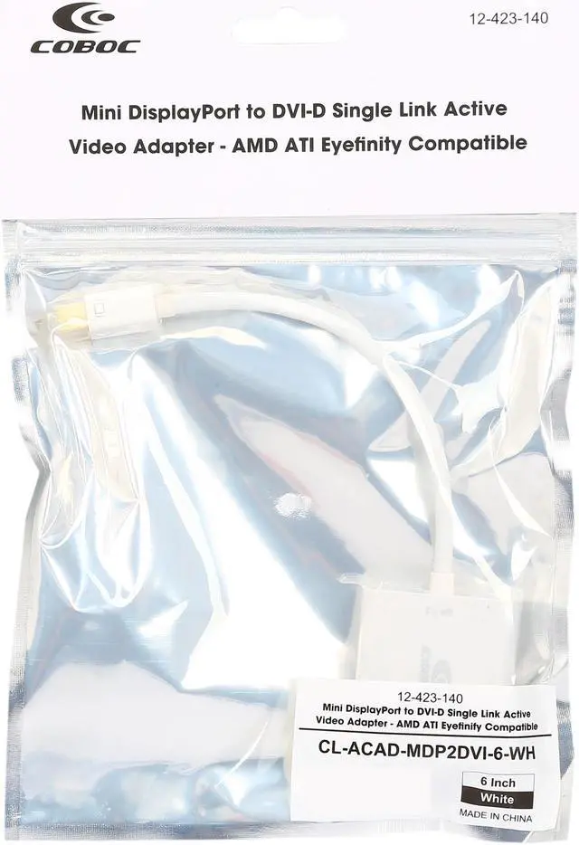 Alt view image 3 of 3 - Coboc CL-ACAD-MDP2DVI-6-WH 6 inch White  Color Mini DisplayPort V1.2 (Thunderbolt Compatible) to DVI-D(Single Link) Active Digital Video Adapter Converter - AMD ATI Eyefinify Compatible