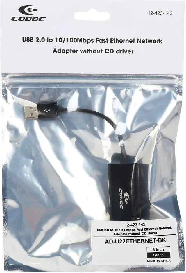 Alt view image 3 of 3 - Coboc AD-U22ETHERNET-BK Black color USB 2.0 to 10/100Mbps Fast Ethernet Adapter without CD driver- USB to RJ45 Network converter