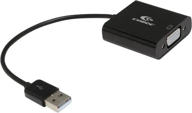 Main image of Coboc AD-U22VGA-6-BK 7 inch Black color USB 2.0 to VGA External Video Card Adapter USB to Display Graphics Converter– 1920x1200/1080P