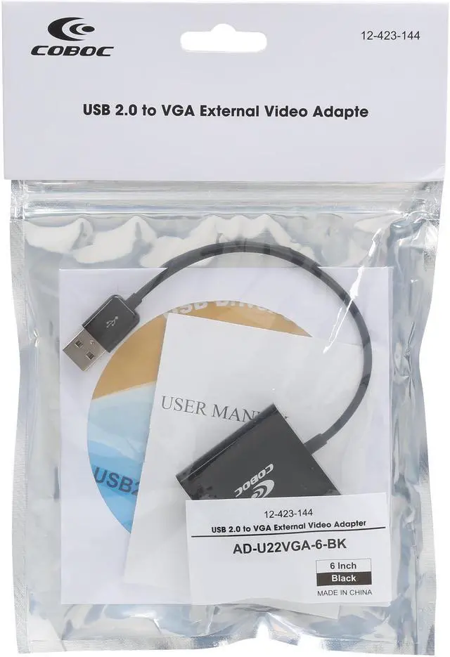 Alt view image 5 of 5 - Coboc AD-U22VGA-6-BK 7 inch Black color USB 2.0 to VGA External Video Card Adapter USB to Display Graphics Converter– 1920x1200/1080P