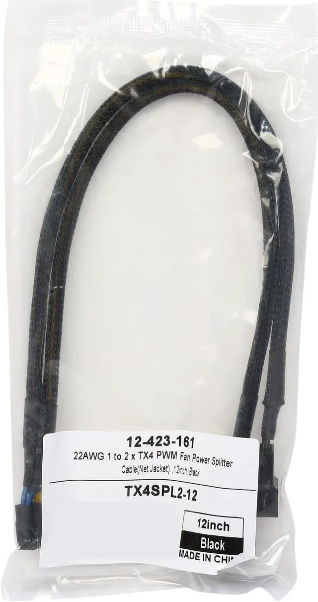 Alt view image 3 of 3 - Coboc TX4SPL2-12 1 ft. Sleeved 12 inch 1 to Two(2) x 4-pin TX4 PWM Fan Power Splitter Cable (Net Jacket) Female to Male