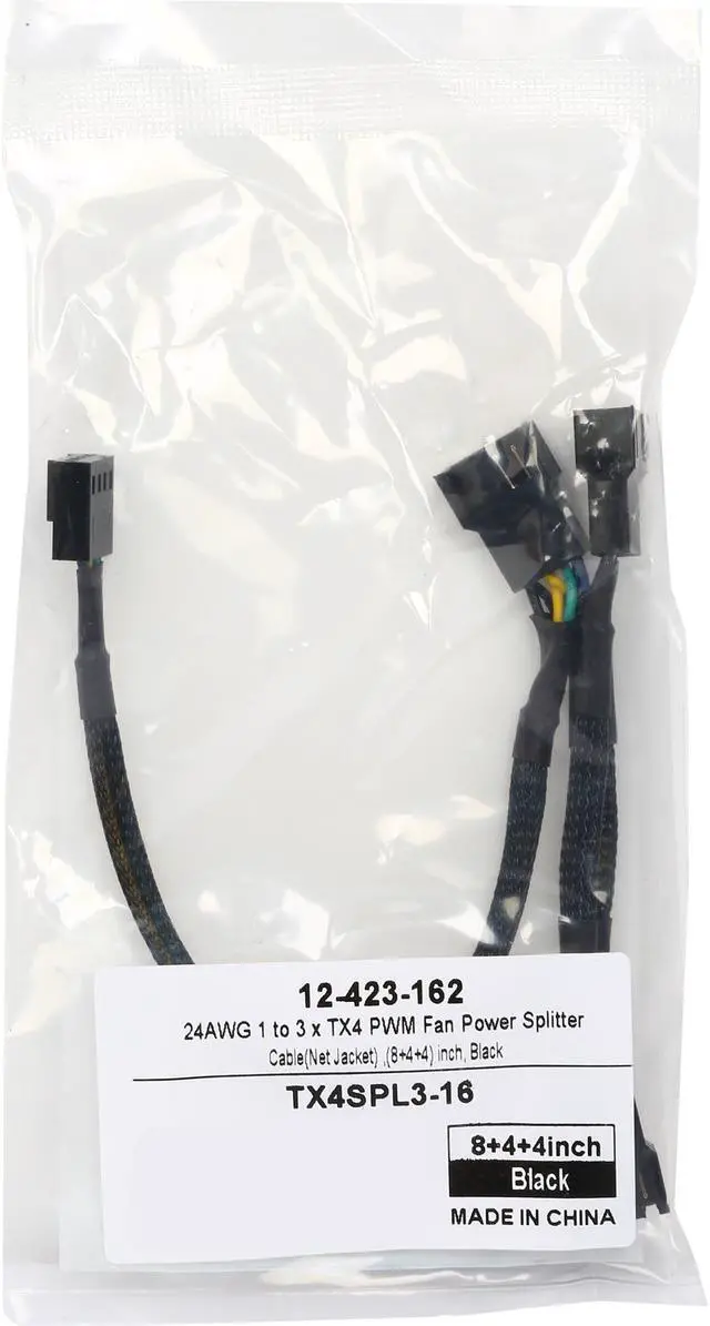 Alt view image 3 of 3 - Coboc TX4SPL3-16 8 in. / 4 in. / 4 in. Sleeved 16 inch 1 to Three(3) x 4-pin TX4 PWM Fan Power Splitter Cable(Net Jacket)