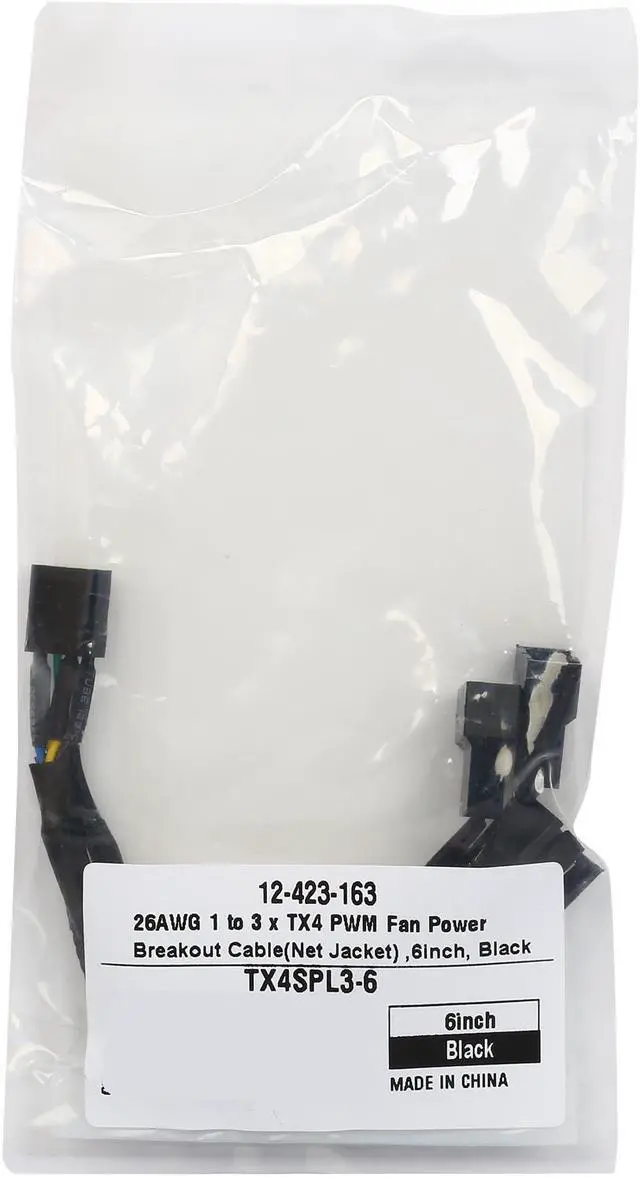 Alt view image 3 of 3 - Coboc TX4SPL3-6 6.1 in. Sleeved 6 inch 1 to Three(3) x 4-pin TX4 PWM Multi-Fan Power Splitter Cable(Net Jacket) Female to Male