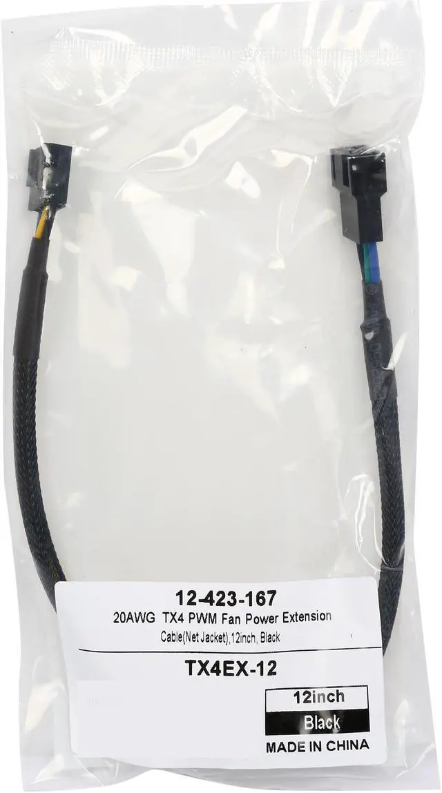 Alt view image 3 of 3 - Coboc TX4EX-12 1 ft. Sleeved 12 inch 4-pin TX4 PWM Fan Power Extension Cable Female to Male