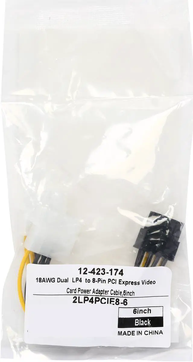 Alt view image 3 of 3 - Coboc 2LP4PCIE8-6 6.1 in. Dual 4-pin Molex LP4 to 8 Pin PCI Express Video Card Power Adapter Converter Cable