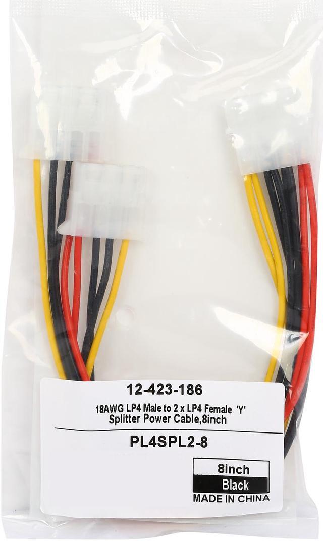 Alt view image 3 of 3 - Coboc PL4SPL2-8 8 in. 4-pin Molex LP4 Male to Two(2) Female 'Y' Splitter Power Cable