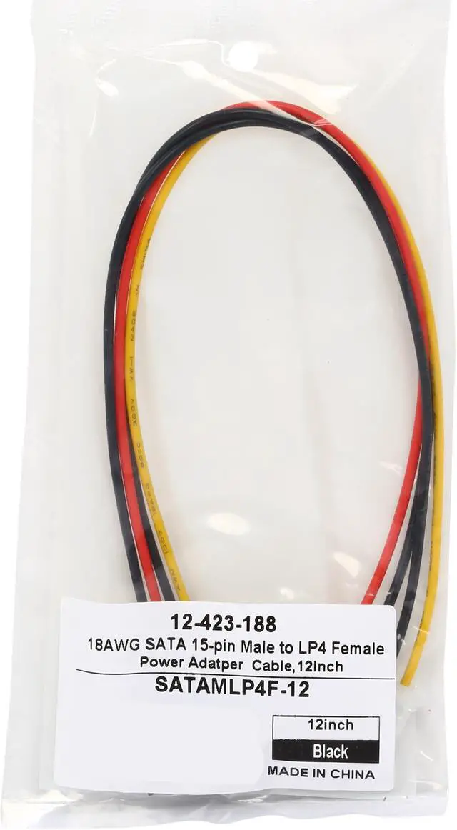 Alt view image 3 of 3 - Coboc SATAMLP4F-12 1 ft. SATA Male to 4 pin Molex LP4 Female IDE Hard Drive Power Adatper Converter Cable,M/F