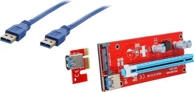 Main image of COBOC RISER-1X216X-SATA USB3.0 PCI-E PCI Express 1X to 16X Riser Cable Card Adapter w/ SATA 15pin Power Slot, 60CM USB 3.0 Cable Dedicated for BTC Bitcoin, LTC, ETH - Red
