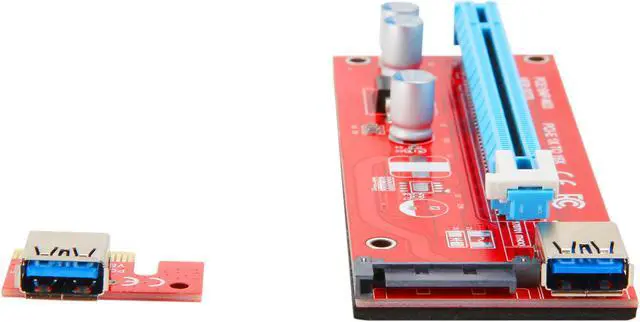 Alt view image 2 of 4 - COBOC RISER-1X216X-SATA USB3.0 PCI-E PCI Express 1X to 16X Riser Cable Card Adapter w/ SATA 15pin Power Slot, 60CM USB 3.0 Cable Dedicated for BTC Bitcoin, LTC, ETH - Red