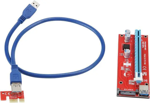 Alt view image 3 of 4 - COBOC RISER-1X216X-SATA USB3.0 PCI-E PCI Express 1X to 16X Riser Cable Card Adapter w/ SATA 15pin Power Slot, 60CM USB 3.0 Cable Dedicated for BTC Bitcoin, LTC, ETH - Red