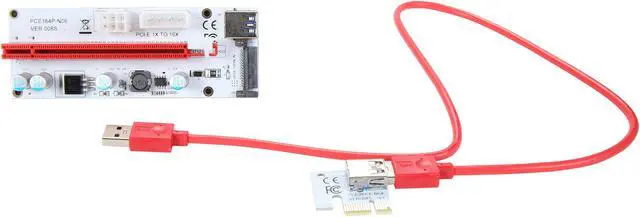Alt view image 2 of 6 - COBOC RISER-1X216X-3IN1 USB3.0 PCI-E PCI Express 1X to 16X Riser Cable Card Adapter w/ SATA 15pin,Molex 4pin and PCIe 6pin Power Slot,60CM USB 3.0 Cable Dedicated for BTC Bitcoin,LTC,ETH - White