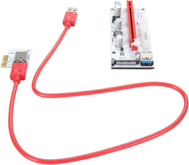 Alt view image 3 of 6 - COBOC RISER-1X216X-3IN1 USB3.0 PCI-E PCI Express 1X to 16X Riser Cable Card Adapter w/ SATA 15pin,Molex 4pin and PCIe 6pin Power Slot,60CM USB 3.0 Cable Dedicated for BTC Bitcoin,LTC,ETH - White