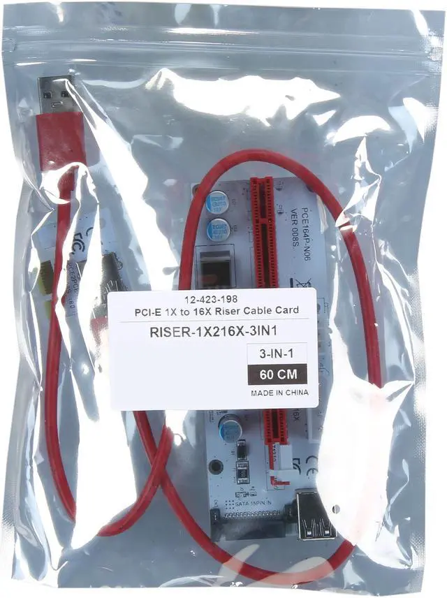 Alt view image 6 of 6 - COBOC RISER-1X216X-3IN1 USB3.0 PCI-E PCI Express 1X to 16X Riser Cable Card Adapter w/ SATA 15pin,Molex 4pin and PCIe 6pin Power Slot,60CM USB 3.0 Cable Dedicated for BTC Bitcoin,LTC,ETH - White