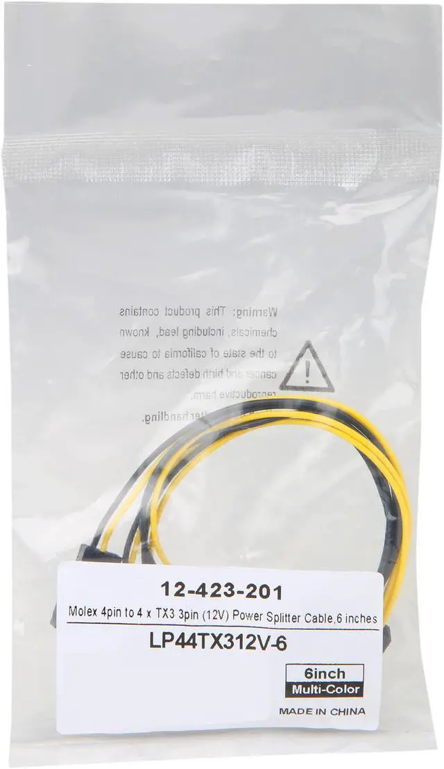 Alt view image 3 of 3 - Coboc LP44TX312V-6 6 inch Molex to 4 x TX3 3pin Fanout Power Splitter Cable - 12V only
