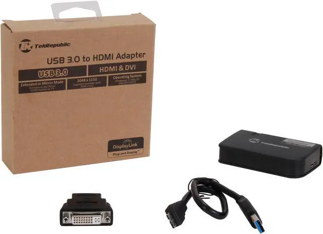 Alt view image 7 of 7 - Tek Republic TUA-300 USB 3.0 to HDMI / DVI Adapter