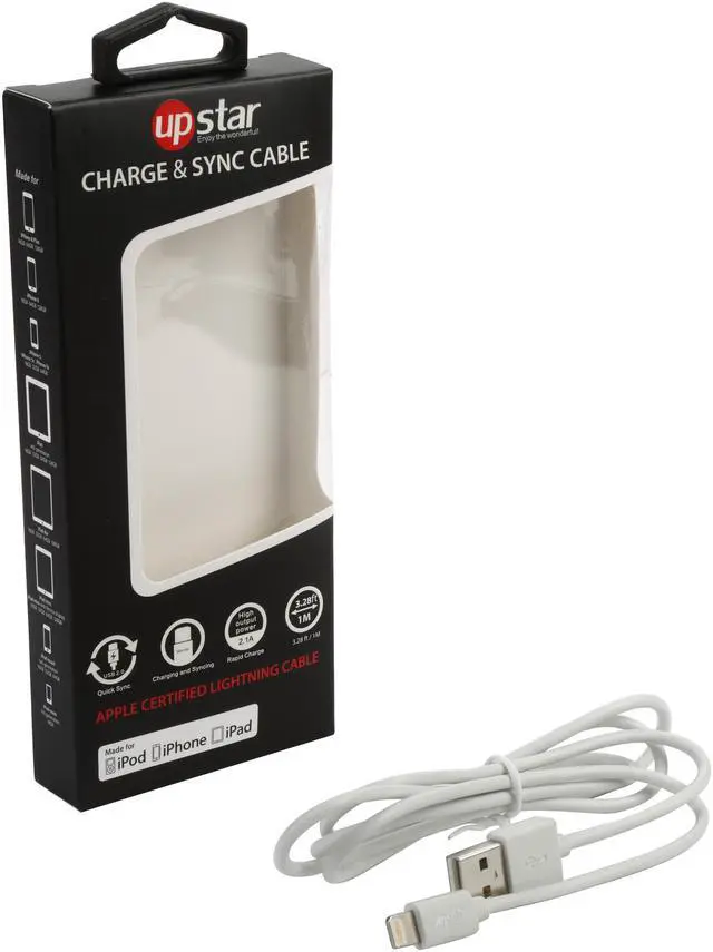 Alt view image 3 of 3 - UpStar Apple Certified Lightning Cable 3.28' Charge and Sync-2-USB White
