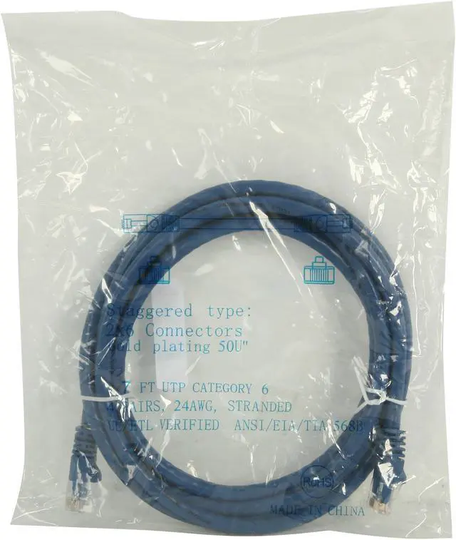 Alt view image 3 of 3 - Kaybles 7ft CAT6 UTP 7 ft Injection Molded Boot Patch Cables in Blue Color 7 feet - OEM