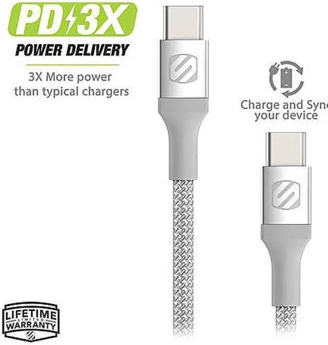 Alt view image 2 of 2 - Scosche CCB10SR-SP Silver Braided Dual USB-C Premium