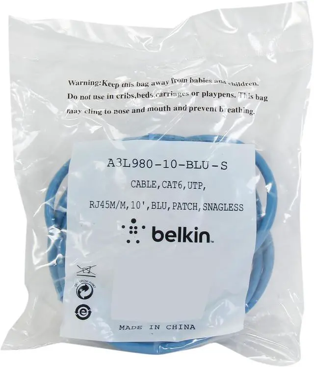 Alt view image 3 of 3 - Belkin A3L980-10-BLU 10 ft. Cat 6 Blue CAT6 Snagless Networking Cable