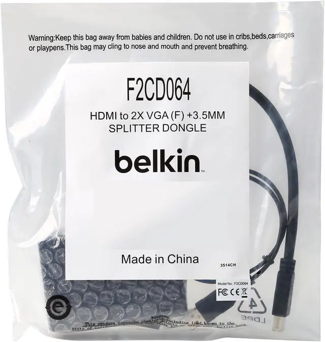 Alt view image 6 of 6 - Belkin HDMI to 2 x VGA + 3.5 mm Splitter Dongle (F2CD064)