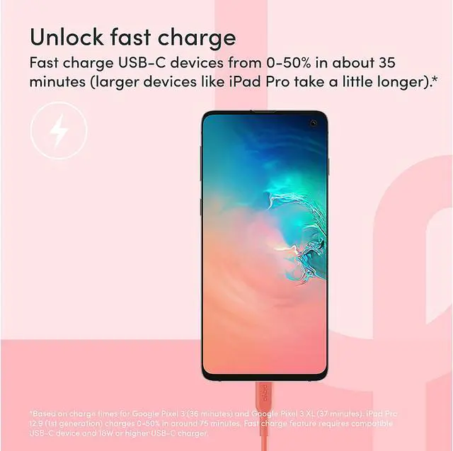 Alt view image 6 of 6 - Belkin Playa USB-C to USB-C Cable, USB-C Fast Charge Cable for S20, S10, Note10, Note9, Pixel 4, Pixel 3, iPad Pro, and More, Coral, 2M (PMLC2003bt2M)