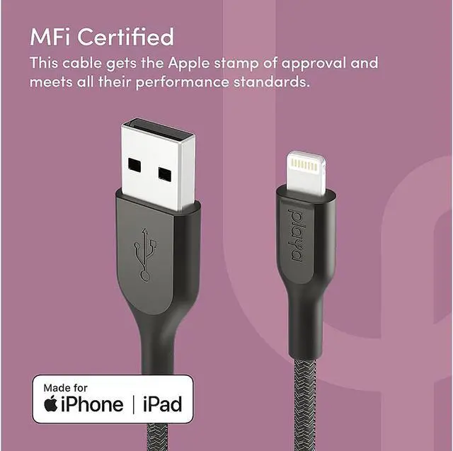 Alt view image 5 of 6 - Belkin Playa 2-Pack USB-C to Lightning Cable, MFi-Certified Braided Lightning Cable Compatible w/iPhone SE, 11, X, XR, X, 8, 7, 6 More, Black, 6 in. (PK1002bt0MC12PK)
