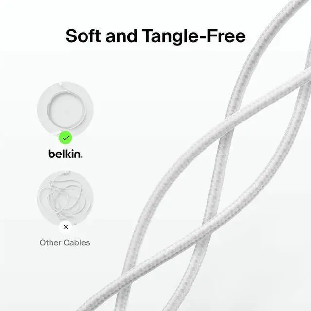 Alt view image 2 of 3 - Belkin BoostCharge Pro USB-C Braided Cable with Lightning Connector - 3.3ft/1m - White - CAA022fq1MWH