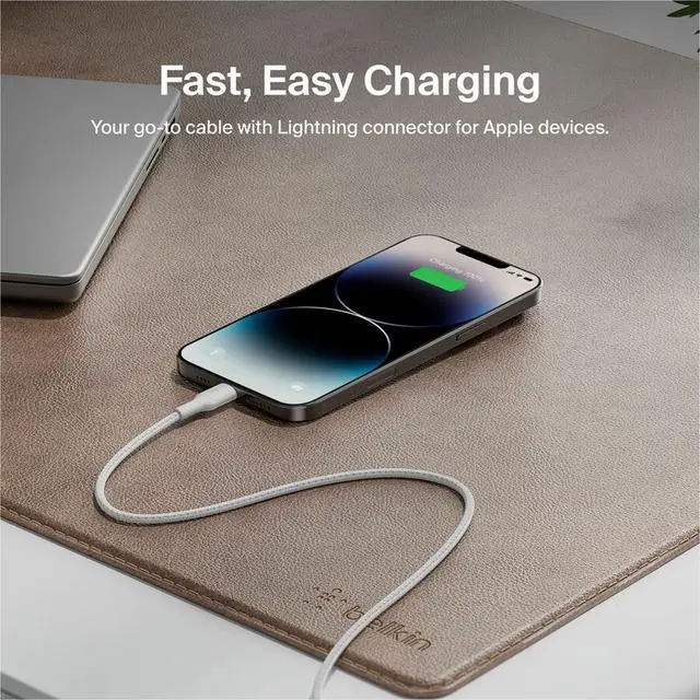 Alt view image 3 of 3 - Belkin BoostCharge Pro USB-C Braided Cable with Lightning Connector - 6.6ft/2m - White - CAA022fq2MWH