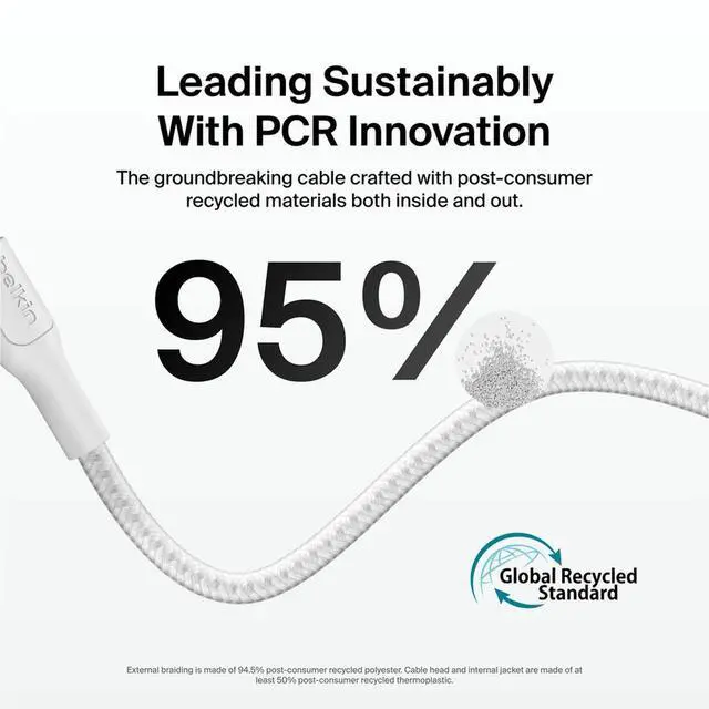 Alt view image 2 of 3 - Belkin BoostCharge Pro USB-C Braided Cable with Lightning Connector - 6.6ft/2m - White - CAA022fq2MWH
