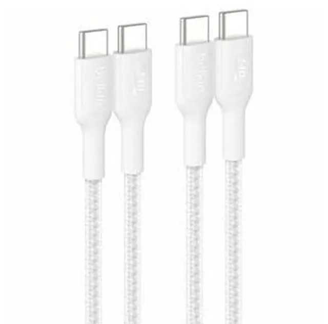 Main image of Belkin BoostCharge Pro USB-C to USB-C Braided Cable 240W - 3.3ft/1m - White - 2-pack - CAB025FQ1MWH2PK