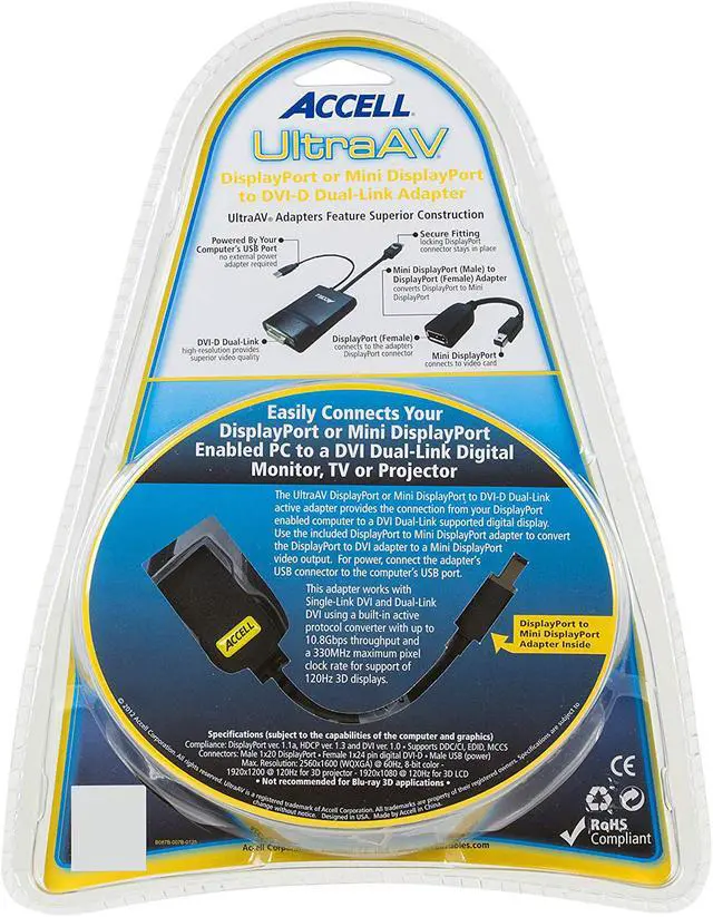 Accell B087B-007B DisplayPort or Mini DisplayPort to DVI-D Dual-Link ...