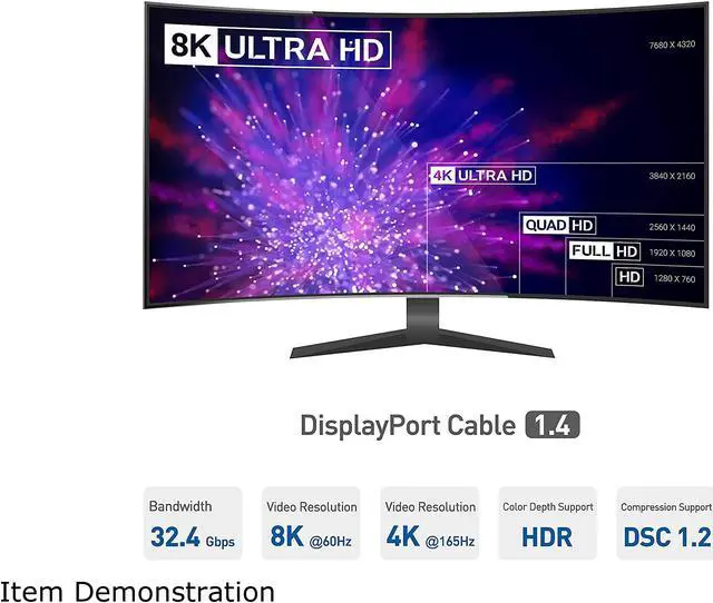 Alt view image 4 of 9 - Omni Gear DP-3 3 ft. 8K DisplayPort to DisplayPort Cable 1.4 VERSION with 8K 60Hz Male to Male