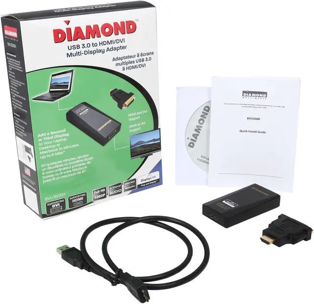 Alt view image 10 of 9 - The Diamond Multimedia BVU3500H USB 3.0 to HDMI/DVI adapter, Multiple Display Monitor up to 2048 x 1152 and 1080P resolutions (Display Link DL-3500)