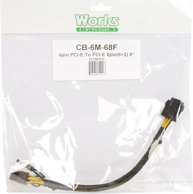 Alt view image 3 of 3 - 1ST PC CORP. CB-6M-68F 8 in. 6-pin PCI-E to PCI-E 6+2pin cable - 8" - Sleeved Female to Male