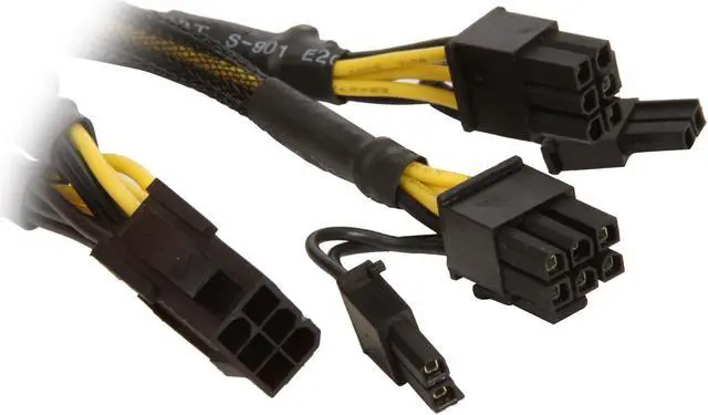 Main image of 1ST PC CORP. CB-6M-68F2 8 in. 6-pin PCI-E To Dual PCI-E 6+2pin Y Cable - 8" - Sleeved