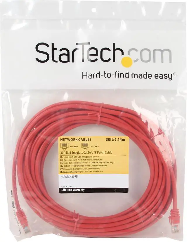 Alt view image 3 of 3 - StarTech 45PATCH30RD 30 ft. Cat 5E Red Snagless Cat 5e UTP Patch Cable