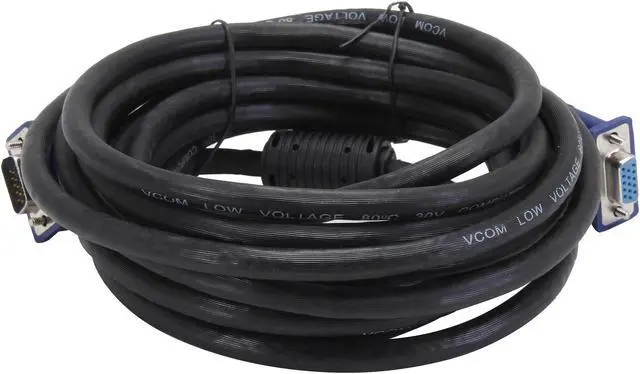 Alt view image 2 of 3 - VCOM VC-VGA15F 15 ft. SVGA HD15 Male to Female Black Cable with Blue Connector