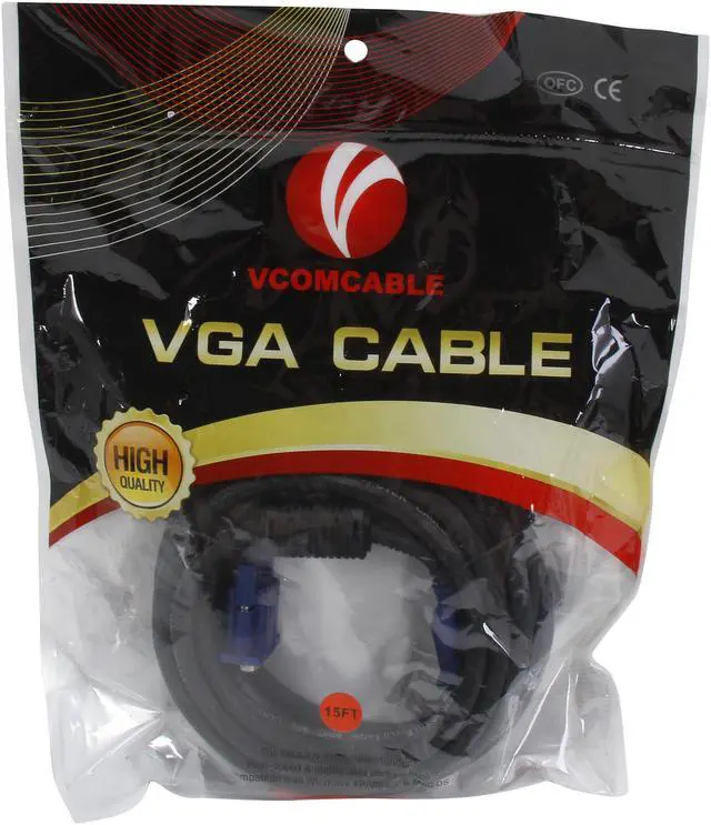 Alt view image 3 of 3 - VCOM VC-VGA15F 15 ft. SVGA HD15 Male to Female Black Cable with Blue Connector