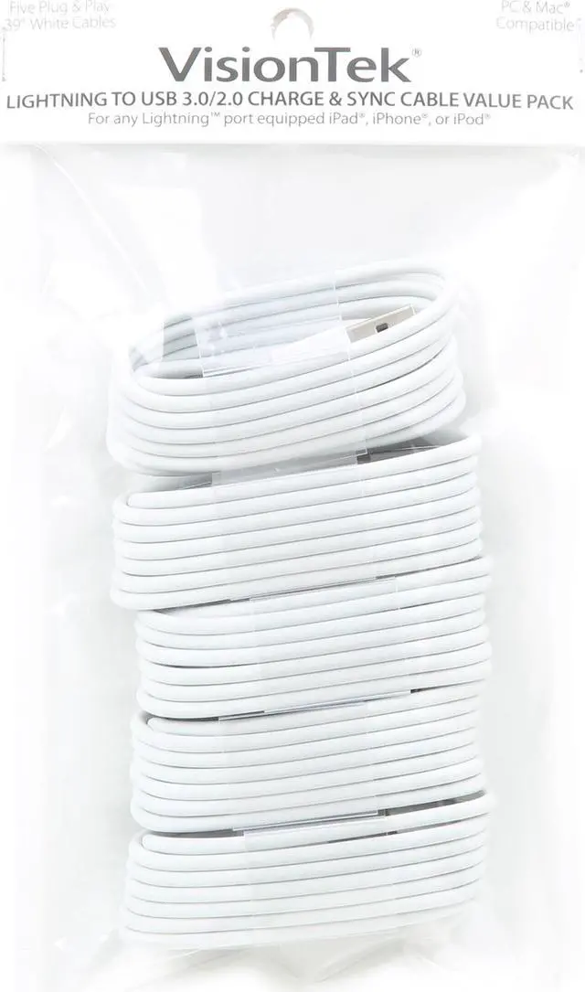 Alt view image 3 of 3 - VisionTek 900759 3.3 ft. White Lightning to USB White 1 Meter Cable - 5 Pack