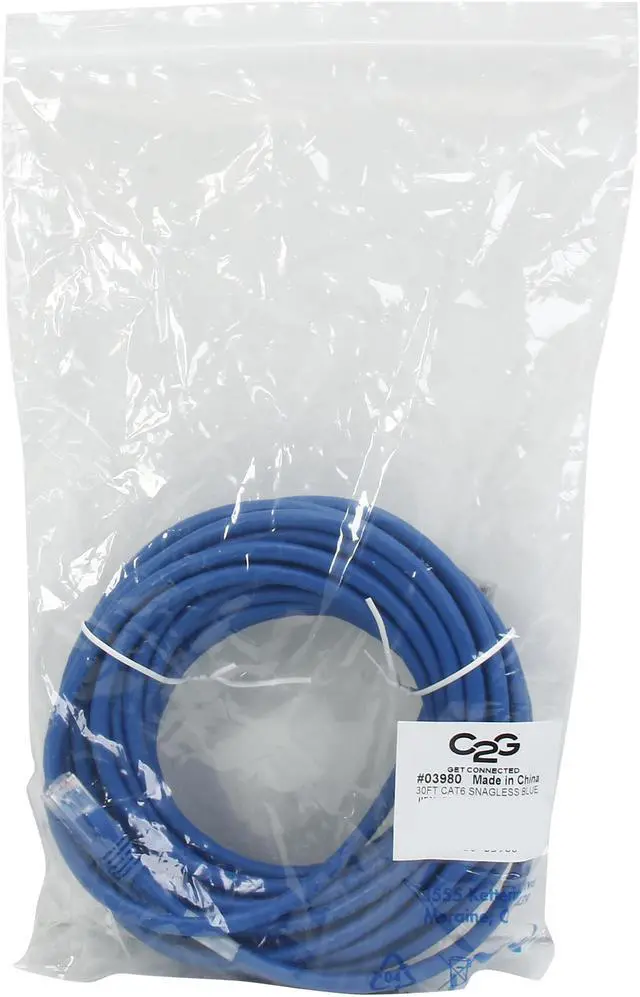 Alt view image 3 of 3 - C2G 03980 Cat6 Cable - Snagless Unshielded Ethernet Network Patch Cable, Blue (30 Feet, 9.14 Meters)